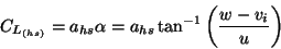 \begin{displaymath}C_{L_{(hs)}}=a_{hs}\alpha=a_{hs}\tan^{-1}\left(\frac{w-v_i}u\right)
\end{displaymath}