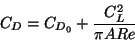 \begin{displaymath}C_D = C_{D_0} + \frac{C_L^2}{\pi AR e}
\end{displaymath}